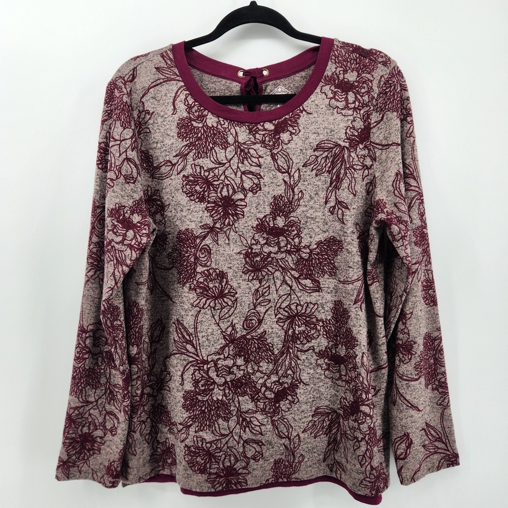 St Johns Bay Womens Long Sleeve Floral Top‎ Crew Neck Pullover Sweater Large